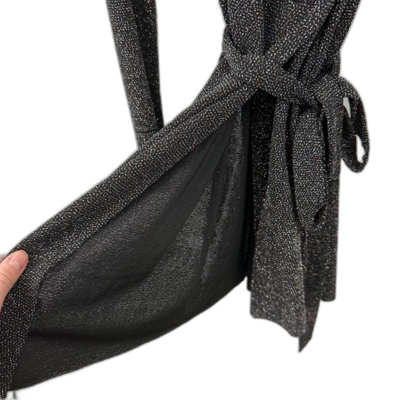 Urban Outfitters Black Sequin Plunging V-Neck Wrap Mini Dress NWT Size Small - Picture 8 of 15